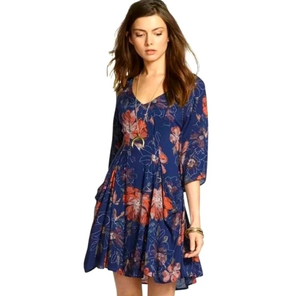 Free People Dresses & Skirts - Free People Eyes On You Navy Combo Floral Mini Dress Size 10